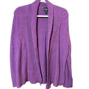 Eileen Fisher 100% Merino Wool Purple Open Front Cardigan - Large